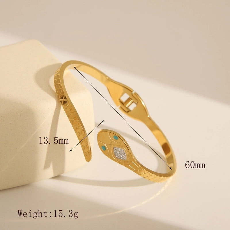 Retro Exaggerated Classic Style Cross Snake 304 Stainless Steel 18K Gold Plated Bangle In Bulk