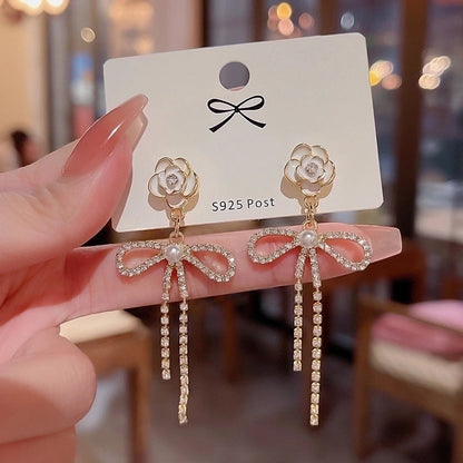 Fashion Geometric Star Flower Imitation Pearl Alloy Tassel Women\'s Drop Earrings 1 Pair