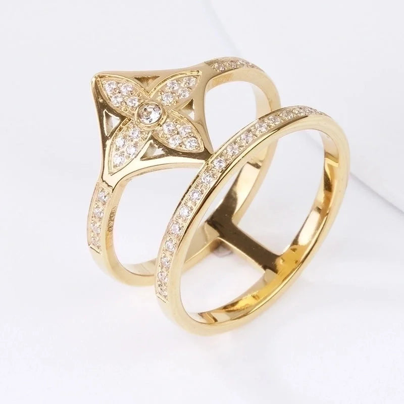 Minimalist Solid Color Titanium Steel Metal Inlay Artificial Gemstones Open Ring