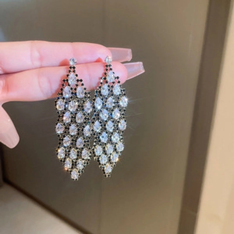 1 Pair Retro Color Block Heart Shape Pleated Inlay Copper Rhinestones Drop Earrings