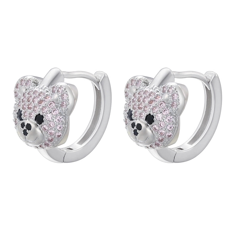 2 Pieces Elegant Shiny Bear Plating Inlay Copper Zircon 18k Gold Plated Earrings