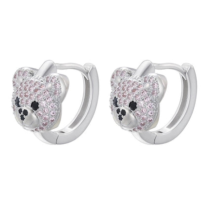 2 Pieces Elegant Shiny Bear Plating Inlay Copper Zircon 18k Gold Plated Earrings