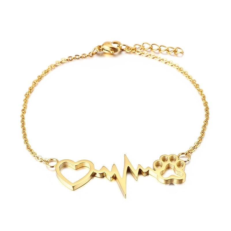 Sweet Paw Print Heart Shape Titanium Steel 18K Gold Plated Bracelets In Bulk