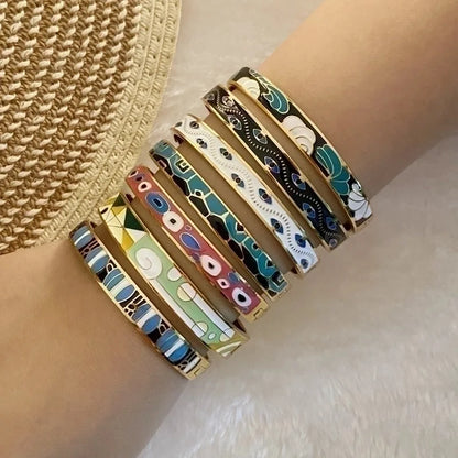 Retro Commute Devil'S Eye Color Block Stainless Steel 18K Gold Plated Bangle In Bulk