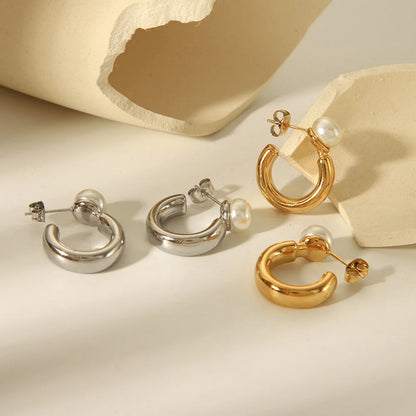 IG Style Pearl Geometric Stainless Steel Electroplating Earrings