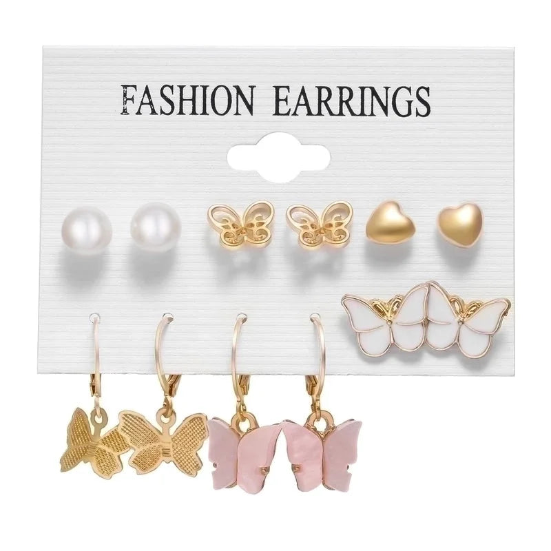 Unisex Fashion Geometric Butterfly Alloy Artificial Pearls Earrings Drop Earrings
