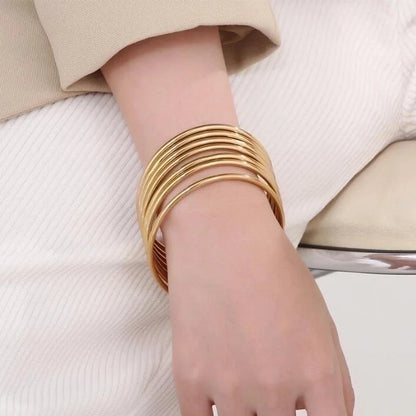 304 Stainless Steel 18K Gold Plated Minimalist Round Solid Color Bangle
