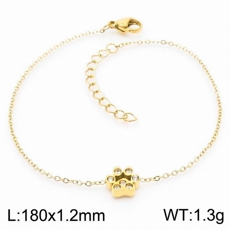 Minimalist Korean Style Animal Paw Print Titanium Steel 18K Gold Plated Plating Bracelets Earrings Necklace