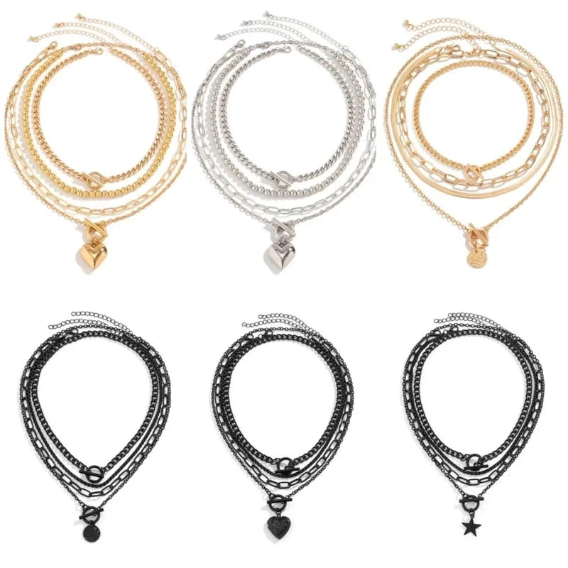 CCB Alloy Copper Gold Plated Silver Plated Hip-Hop Punk Toggle Plating Heart Shape Pendant Necklace Necklace