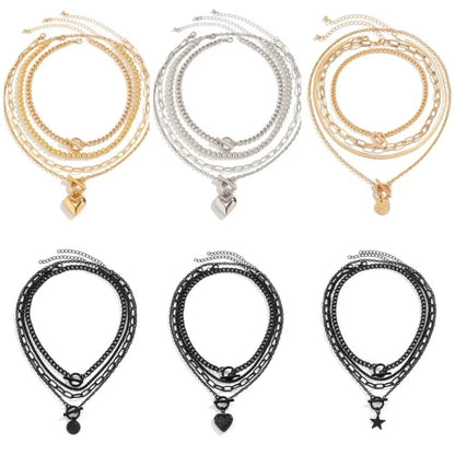 CCB Alloy Copper Gold Plated Silver Plated Hip-Hop Punk Toggle Plating Heart Shape Pendant Necklace Necklace