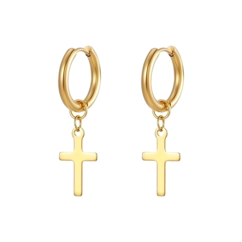 1 Pair Minimalist Cross Plating 201 Stainless Steel 18K Gold Plated Dangling Earrings