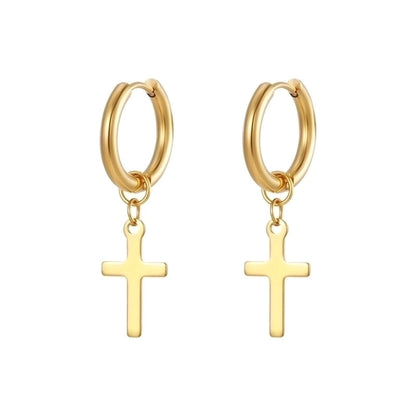 1 Pair Minimalist Cross Plating 201 Stainless Steel 18K Gold Plated Dangling Earrings