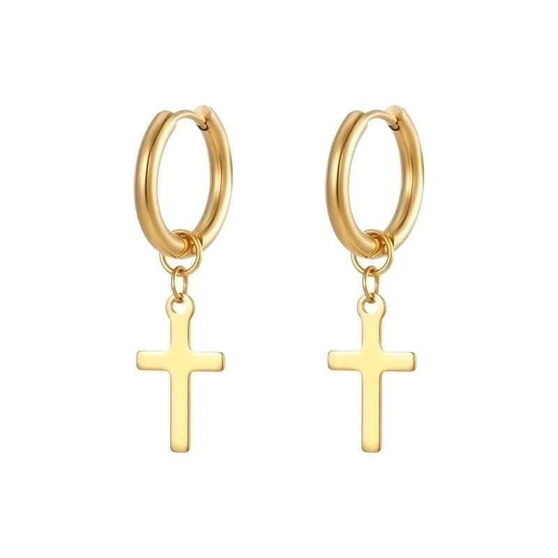 1 Pair Minimalist Cross Plating 201 Stainless Steel 18K Gold Plated Dangling Earrings