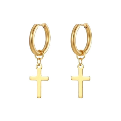 1 Pair Minimalist Cross Plating 201 Stainless Steel 18K Gold Plated Dangling Earrings