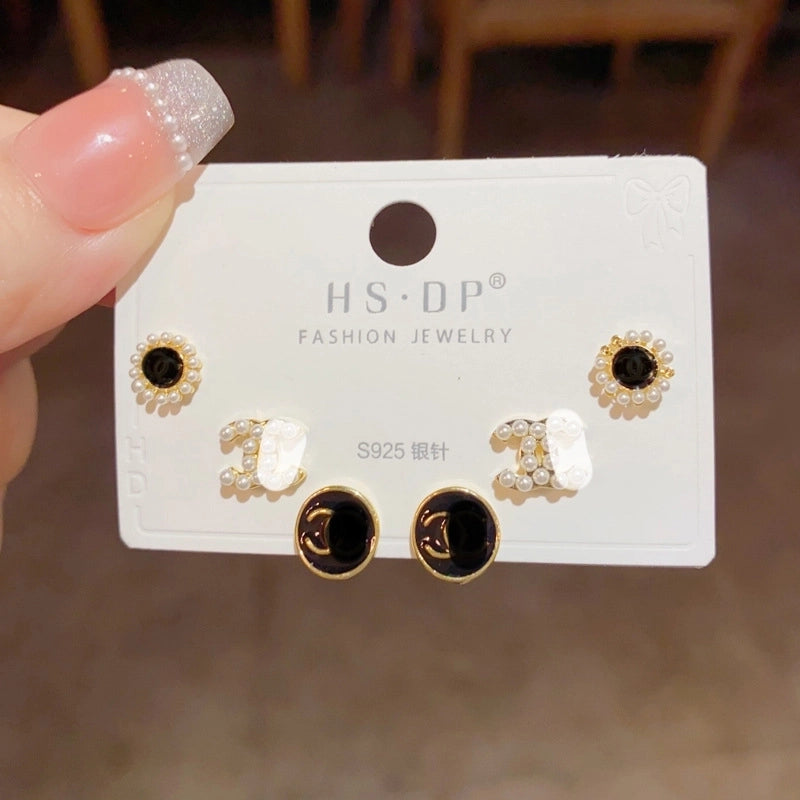 Fashion Geometric Copper Plating Artificial Pearls Zircon Earrings 3 Pairs