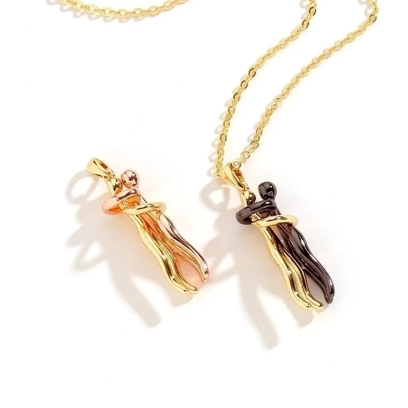 New Simple Copper Plated Real Gold Love Hug Cute Necklace