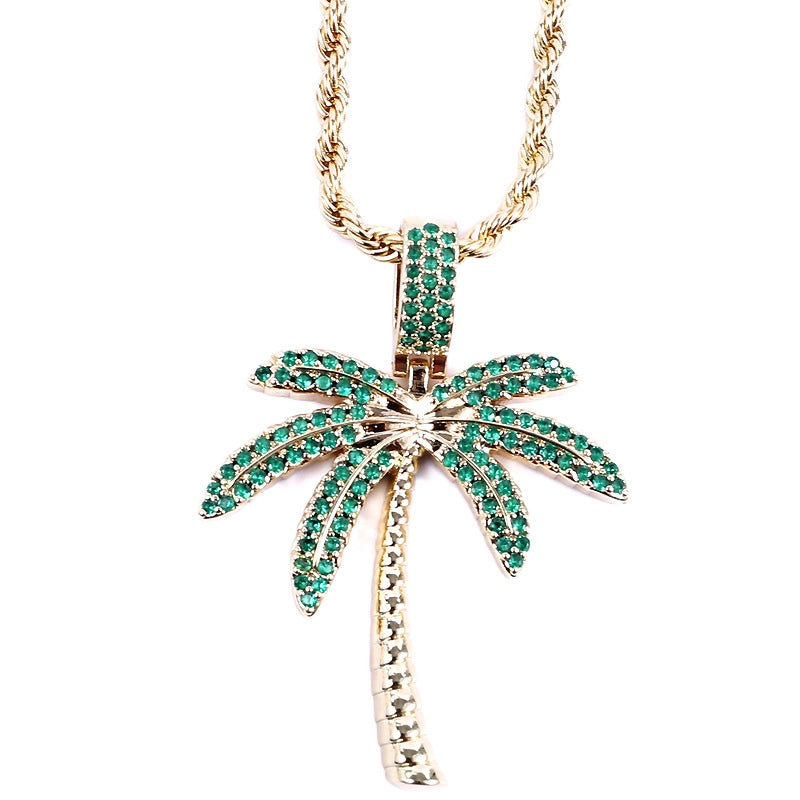 Minimalist Classic Style Coconut Tree Copper Inlay Rhinestones Women's Pendant Necklace