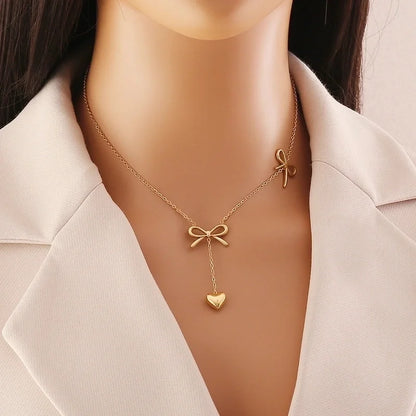 Elegant Streetwear Commute Heart Shape Bow Knot 304 Stainless Steel Artificial Pearls 18K Gold Plated Inlay Earrings Necklace Jewelry Set