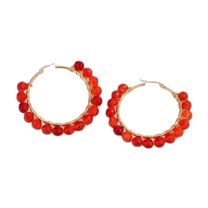 2 Pieces Retro Geometric Handmade Stainless Steel Natural Stone Earrings