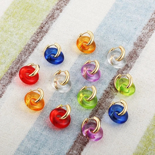 Minimalist Round Stainless Steel Hoop Earrings Plating Acrylic Stainless Steel Earrings 1 Pair