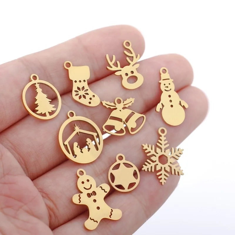 5 PCS/Package 13*16mm 14*19mm 304 Stainless Steel Christmas Tree Snowman Snowflake Pendant Jewelry Accessories
