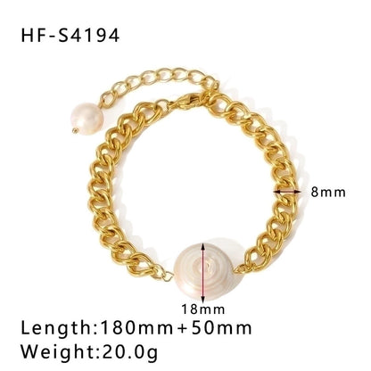 Retro Geometric Stainless Steel 18K Gold Plated Freshwater Pearl Bracelets In Bulk