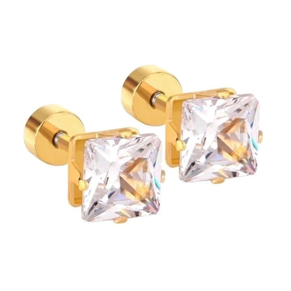 Minimalist Square Stainless Steel Rhinestone Ear Studs 1 Pair