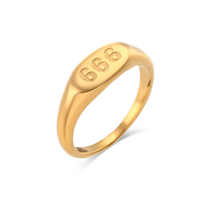 Women Fashion Number Text Letter Stainless Steel 18K Gold Plated Rings