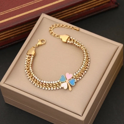 Luxurious Flower Stainless Steel 18K Gold Plated Zircon Bracelets In Bulk