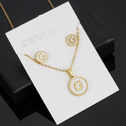 Minimalist Round Letter 304 Stainless Steel Shell 18K Gold Plated Gold Plated Stainless Steel Jewelry Sets