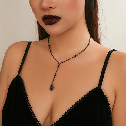 Imitation Crystal Metal Copper Tassel Plating Chain Water Droplets Necklace