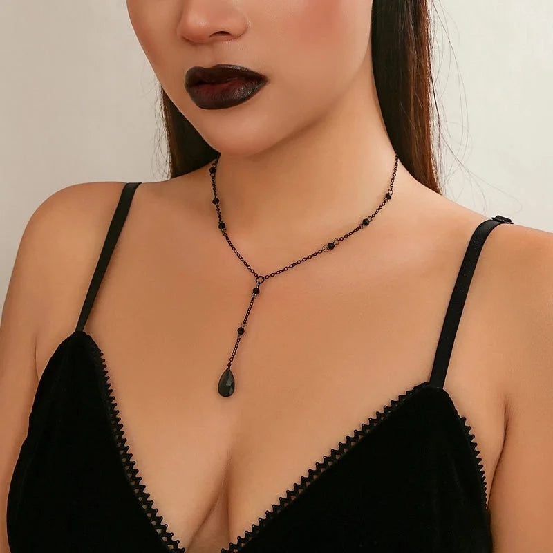 Imitation Crystal Metal Copper Tassel Plating Chain Water Droplets Necklace