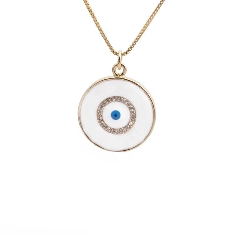 Yiwu Foreign Trade Copper Zircon Ornament European And American Copper Plated Real Gold Love Fatima Devil's Eye Necklace