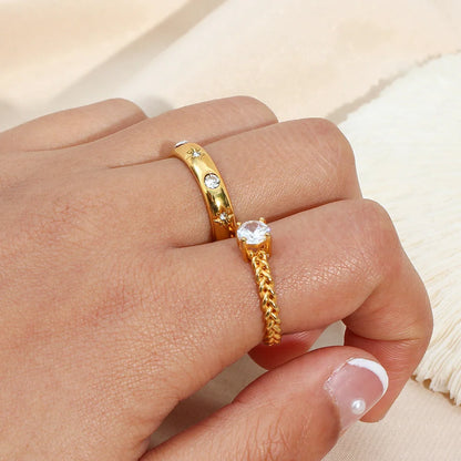 IG Style Women Round Geometric Stainless Steel 18K Gold Plated Rings
