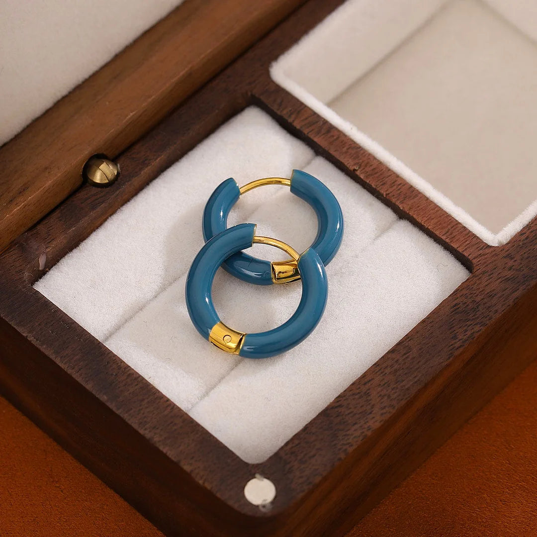 Minimalist Round Geometric Stainless Steel Oil Dripping Earrings