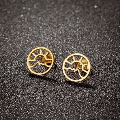 1 Pair Minimalist Sun Mountain Polishing Plating 304 Stainless Steel 18K Gold Plated Ear Studs