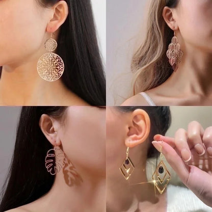 2 Pieces Casual Vintage Style Human Face Leaf Heart Shape Plating Hollow Out Inlay Alloy Metal Brass Resin Zircon 18K Gold Plated Gold Plated Silver Plated Earrings