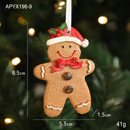 Resin Gingerbread Man Christmas Tree Pendant Heart Gingerbread House Diy Christmas Ornament Hanging Decoration Small Pendant