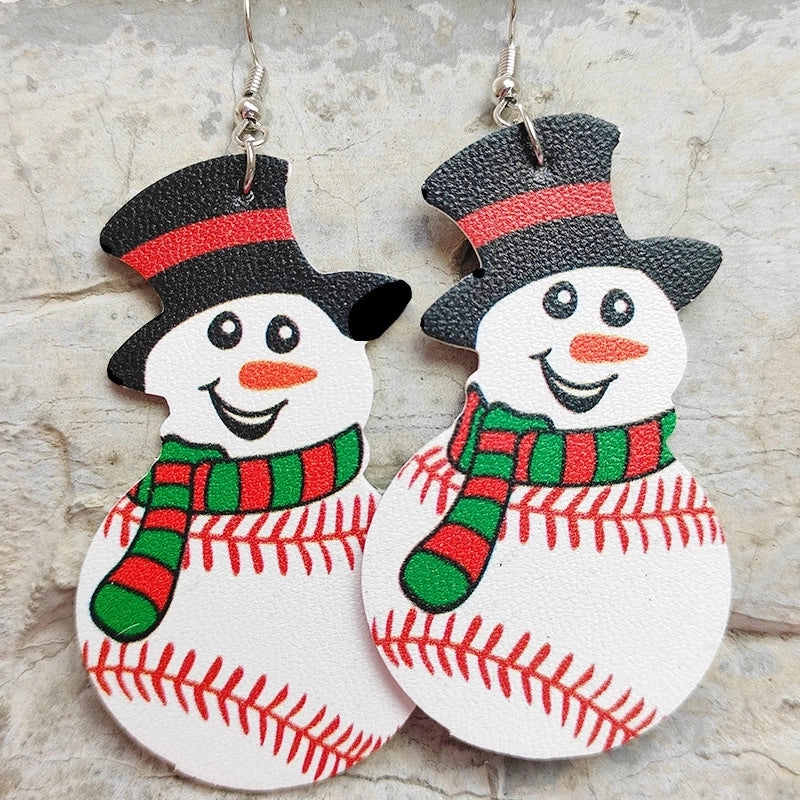 1 Pair Cute Basketball Football Snowman Pu Leather Iron Earrings
