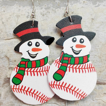 1 Pair Cute Basketball Football Snowman Pu Leather Iron Earrings