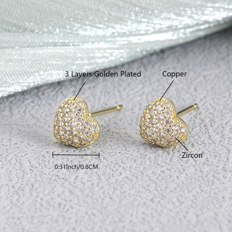 1 Pair Elegant Minimalist Geometric Double Heart Snake Hollow Out Inlay Copper Zircon 18K Gold Plated Ear Studs