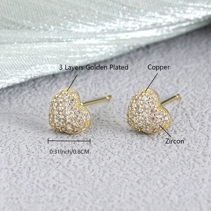 1 Pair Elegant Minimalist Geometric Double Heart Snake Hollow Out Inlay Copper Zircon 18K Gold Plated Ear Studs