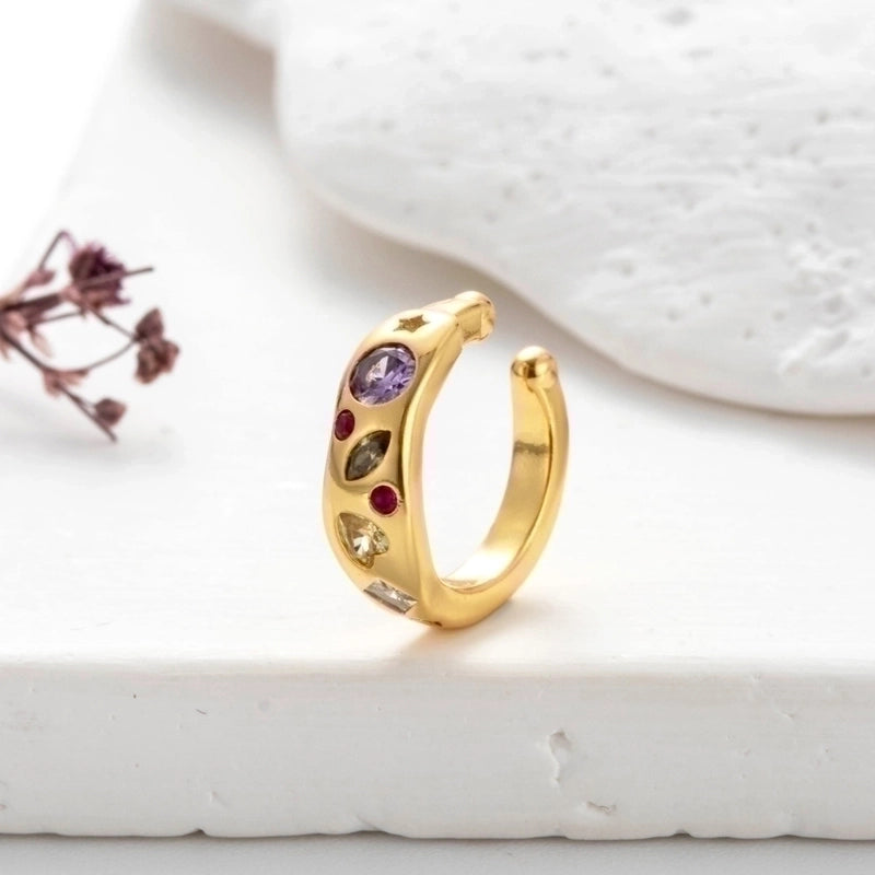 1 Piece Elegant Shiny Geometric Eye Snake Plating Inlay Copper Zircon Ear Cuffs