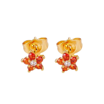 1 Pair Minimalist Flower Plating Inlay Copper Zircon White Gold Plated Gold Plated Ear Studs