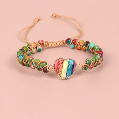 1 Piece Minimalist Heart Shape Turquoise Glass Knitting Bracelets