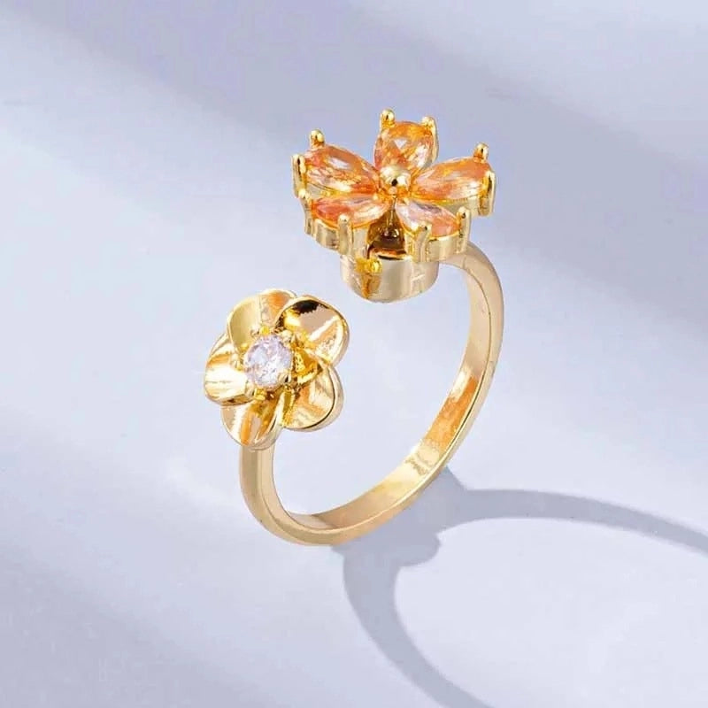 Casual Elegant Flower Copper Zircon Open Rings