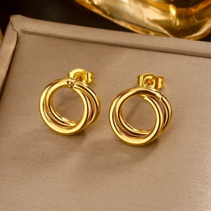1 Pair Vintage Style U Shape Double Ring Circle Plating 304 Stainless Steel 18K Gold Plated Stainless Steel Earrings