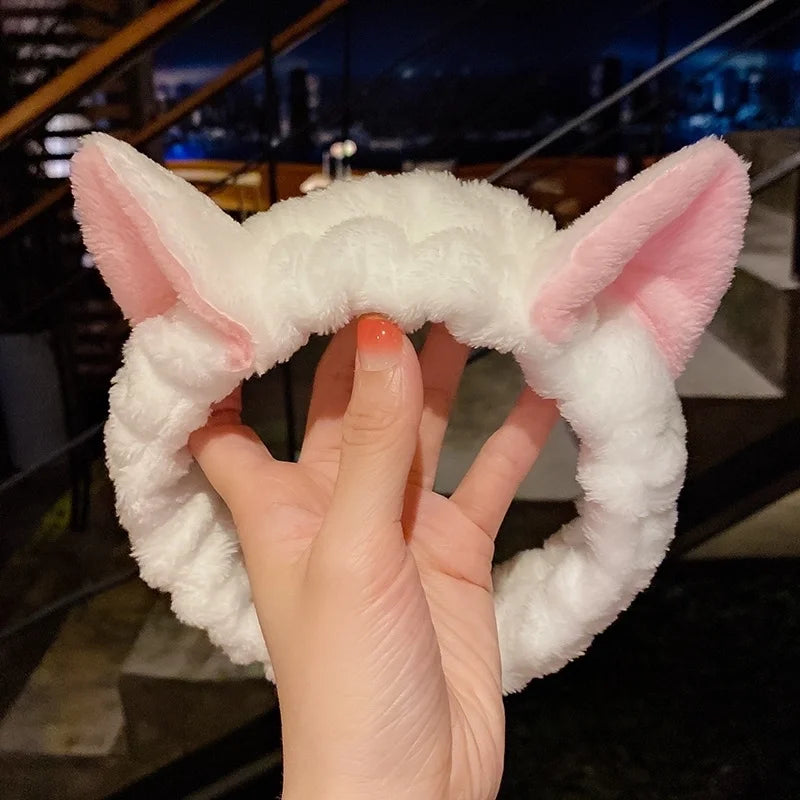 Cat Ears Hair Band Hair Band Korean Plush Internet Celebrity Rabbit Ear Hair Accessories Bow Face Wash Hair Band