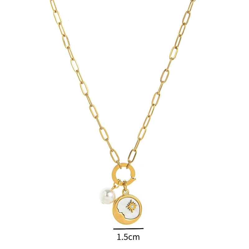 Minimalist Sun Moon Heart Shape 201 Stainless Steel 304 Stainless Steel Zircon 18K Gold Plated Beaded Pendant Necklace
