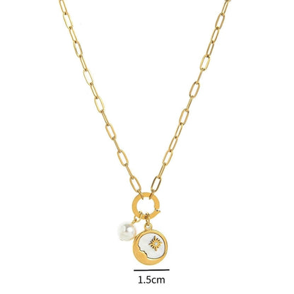 Minimalist Sun Moon Heart Shape 201 Stainless Steel 304 Stainless Steel Zircon 18K Gold Plated Beaded Pendant Necklace